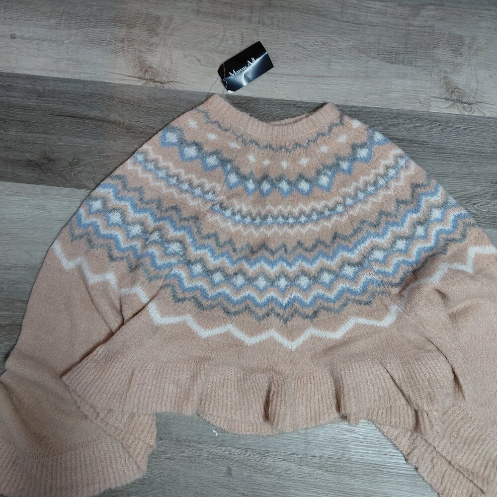 Marcus Adler Cropped Cashmere Poncho Pink Fair Isle Pattern